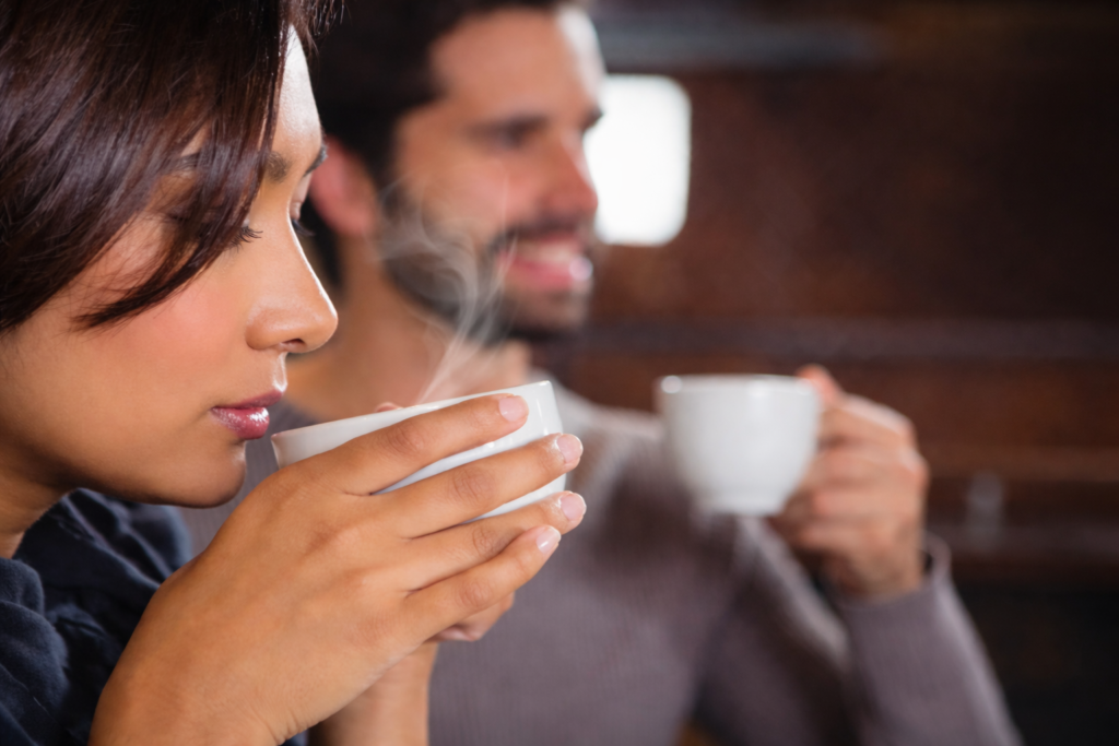 Woman drinking coffee in a relaxed morning routine