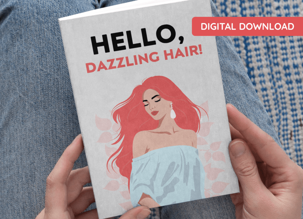 Prime Biome Free Bonus 2 — Hello Dazzling Hair digital download guide for healthy shiny hair, woman with red hair illustration